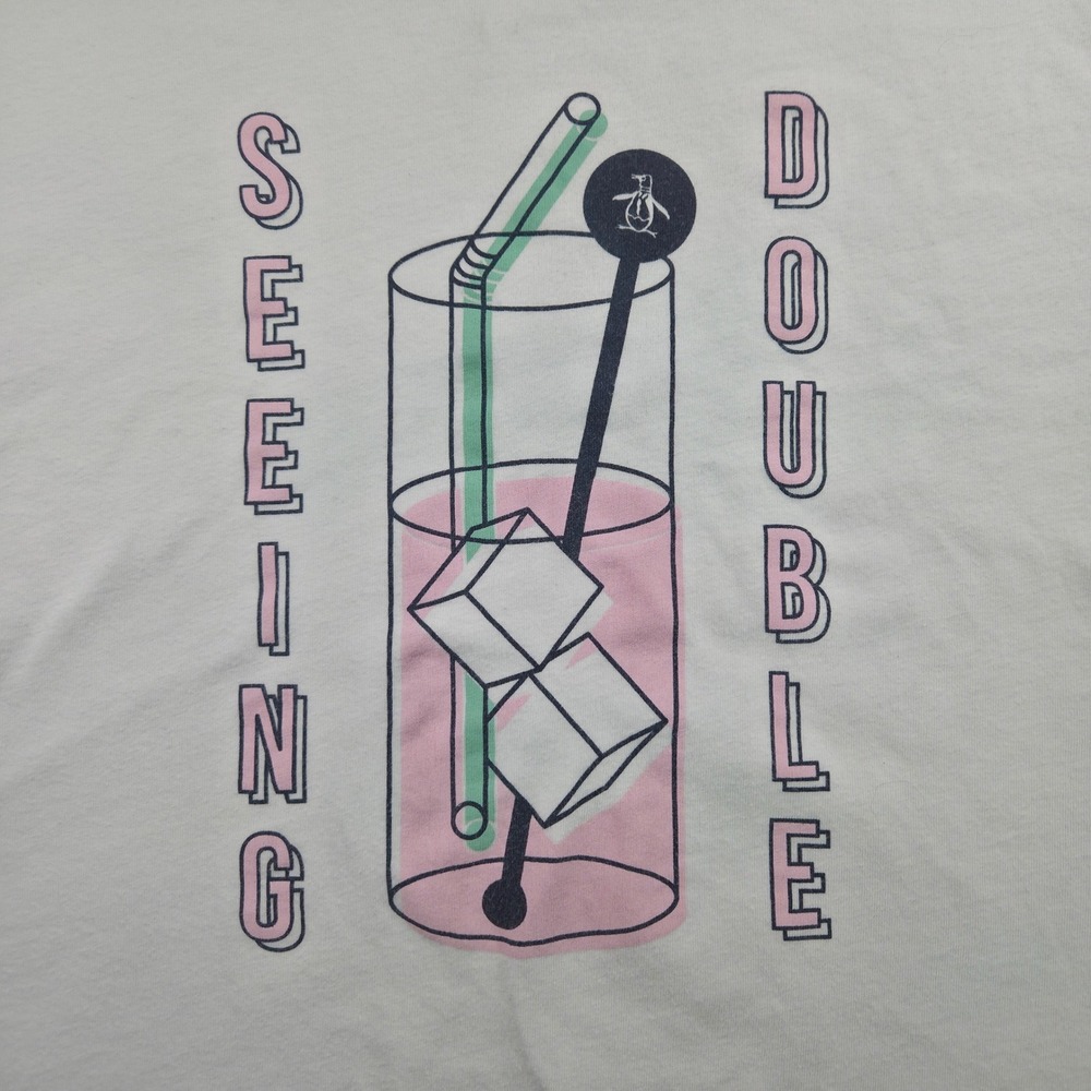 Original Penguin women's XL White Cotton Seeing Double Graphic T-Shirt SS‎
